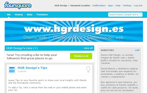 Páginas de empresa o marca en foursquare